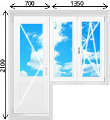 Балконный блок распашная дверь и двустворчатое окно с глухой и распашной откидной створкой