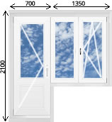 Ѕалконный блок распашна¤ дверь и двустворчатое окно с глухой и распашной откидной створкой