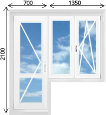 Ѕалконный блок распашна¤ стекл¤нна¤ дверь и двустворчатое пвх окно с глухой и откидной распашной створкой